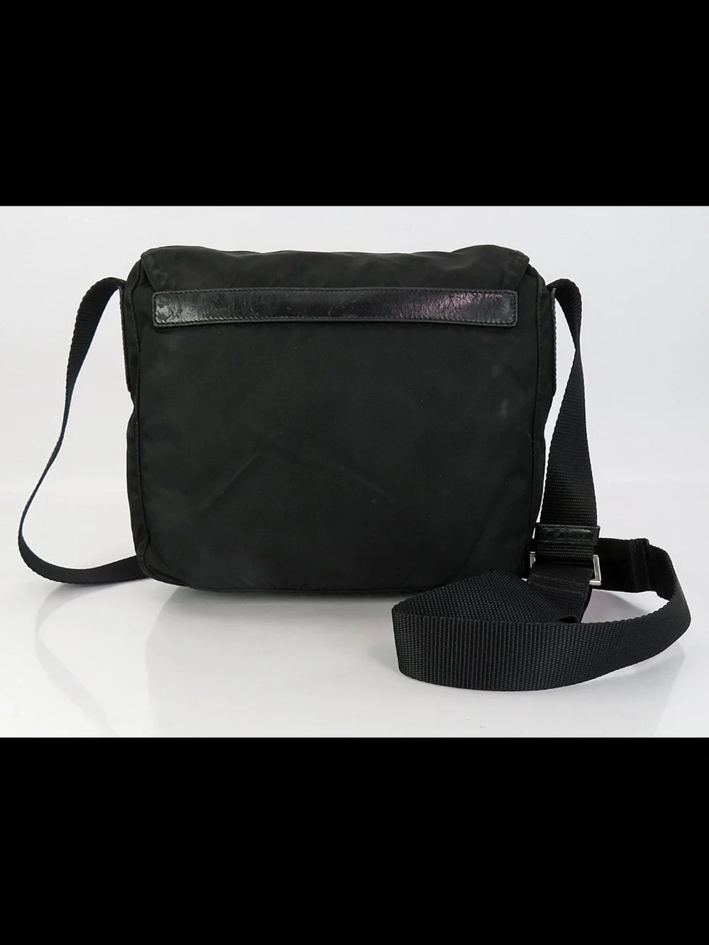 Prada Black Nylon Messenger Bag with Buckle Flap